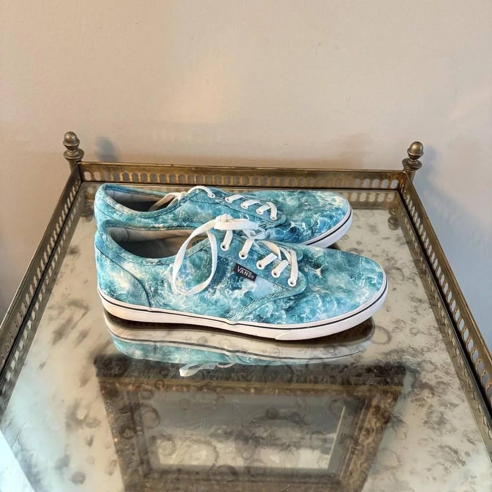 Vans Shoes Womens Size 7 Blue Ocean‎ Marble Print Low Top Canvas Lace Up Skate